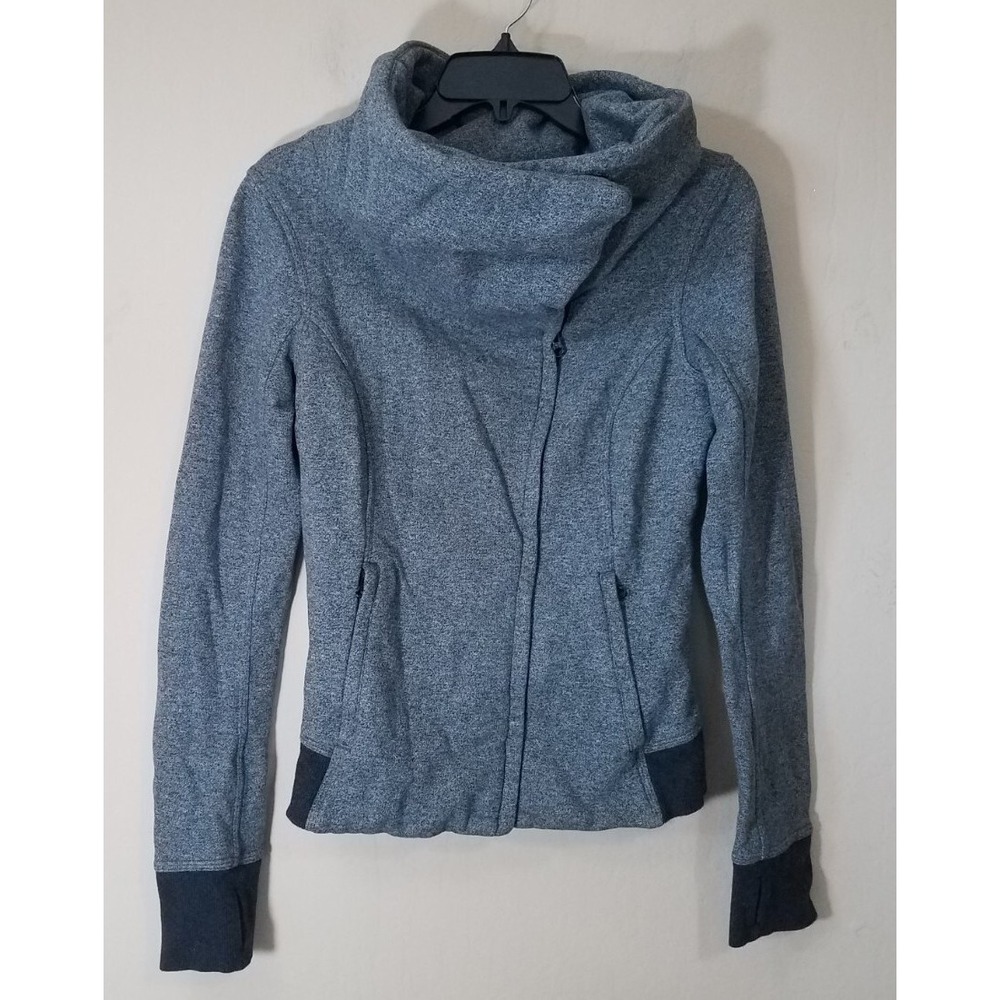 Lululemon Sweater Women size 6 High Neck Cowl‎ Gray Full Zip Thumbholes